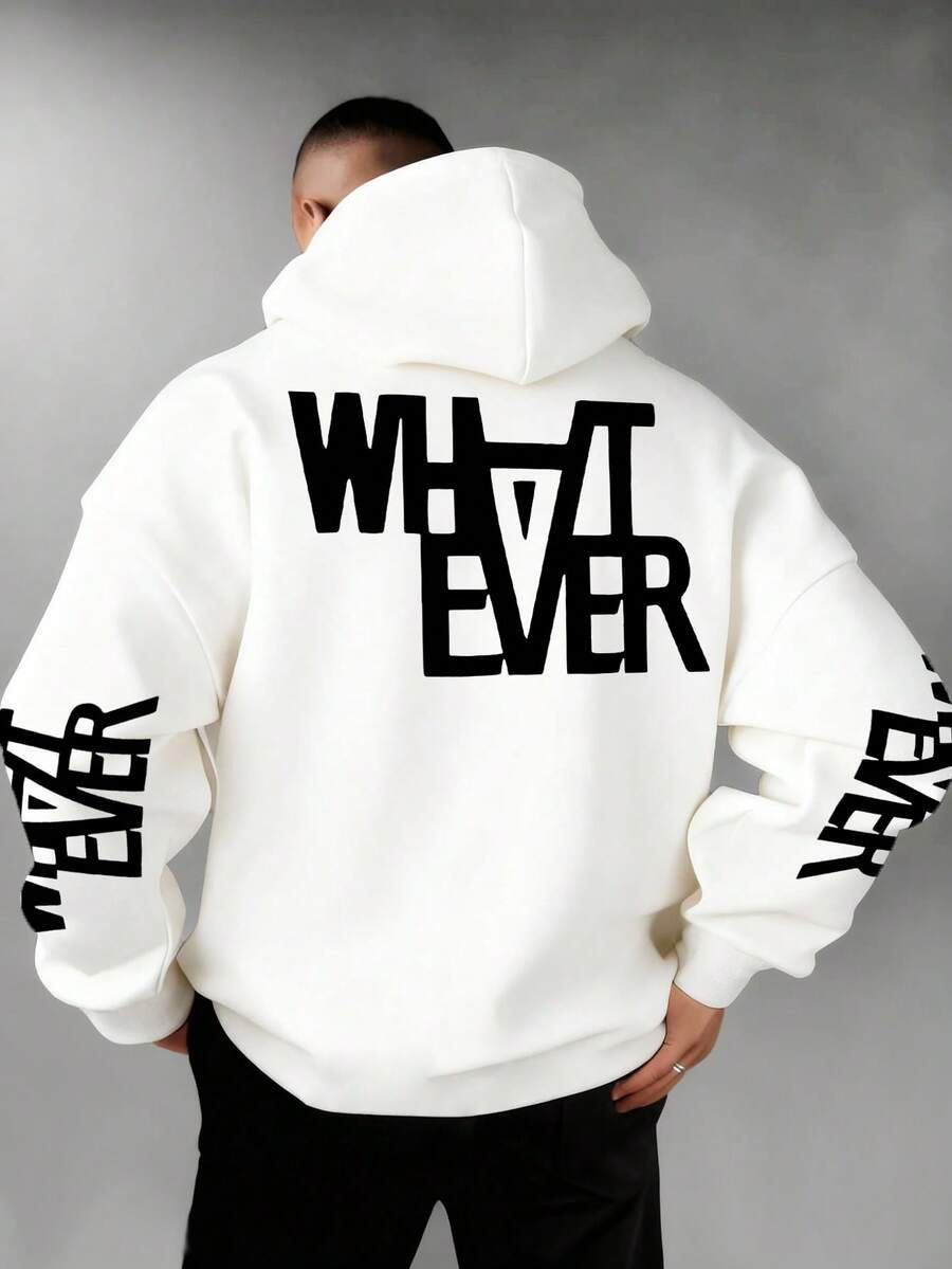 Men's Casual Printed Loose Fit Hoodie Sweatshirt, Street Fashion, Autumn/Winter - White - View 1