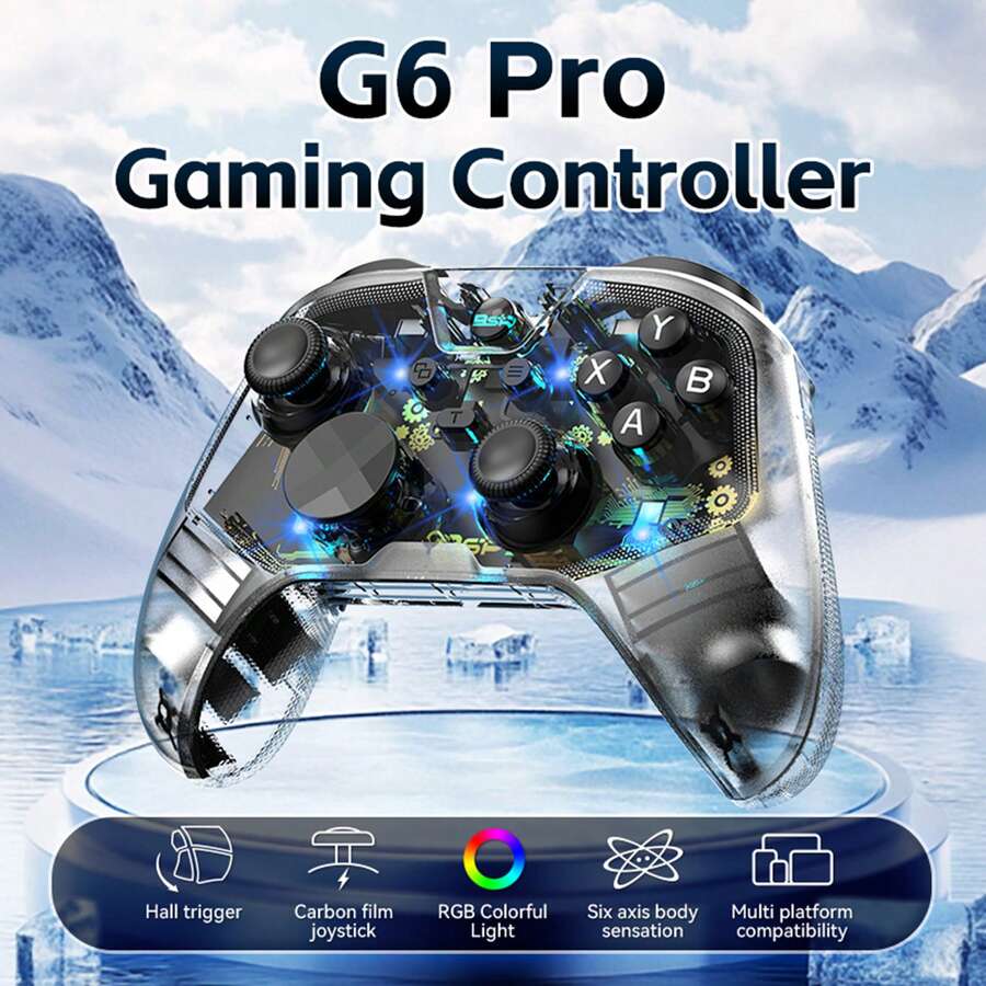 G6 Pro Wireless Bluetooth Controller Features Carbon-Film Joysticks And Hall-Effect Trigger Buttons, Dual Vibration Motors, A Six-Axis Gyroscope, A 400mAh Battery, Macro Programming, And Turbo Mode. It Is Compatible With Switch, Android, IOS, And PC. - View 1