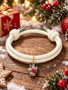 1pc Christmas Woven Rope Bracelet, Santa Claus Snowflake Bell Pendant Stackable Wristband, Christmas Holiday Adjustable Knot Bracelet, Unisex Holiday Jewelry Gift - Multicolor - View 7