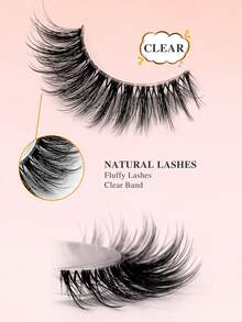 ENCHUW 5 Pairs Lashes With Clear Band Natural Look False Eyelashes Fluffy False Lashes Pack Wispy Eyelashes Curly Eyelashes For Daily Wear - Black - View 2