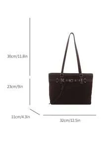 1pc Coffee Brown Large Capacity Faux Suede Tote Bag Women's Shoulder Bag - Coffee Brown - View 6