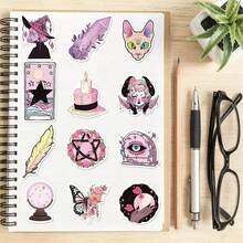 50Pcs Pink‑Purple Mystical Witchcraft Magic Pattern PVC Stickers, Sweet Cool Dark Fantasy Illustration Style, Waterproof PVC Material, Precise Die‑Cut, Tear‑Resistant, For Students & Journal Lovers, DIY Decoration For Journals, Water Bottles, Luggage, Notebooks PVC Decorative Stickers - Multicolor - View 9