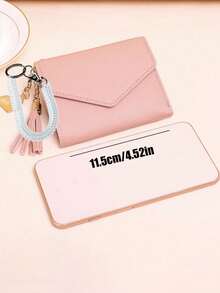 Women's Short Trifold Slim Wallet, Tassel Pendant Decoration, Card Holder Coin Purse, Flap Envelope Bag, Back To School Gift - Multicolor - View 12