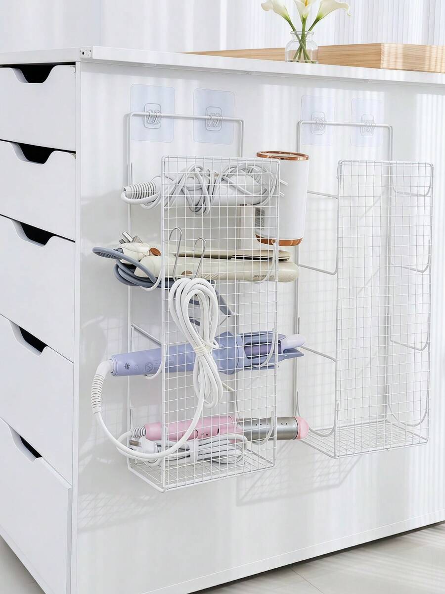 No Drill Curling Iron Holder Wall Mount Bathroom Hair Dryer Organizer Rack Flat Iron Stand, Space Saving - Multicolor - View 1
