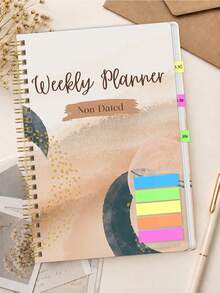 1pc A5 Non-Dated Weekly Planner, Abstract Boho Spiral Organizer With Weekly Goals, To-Do List & Habit Tracker, Office Desk Accessories, Christmas Gifts, Bible Study Materials - A5 - View 1