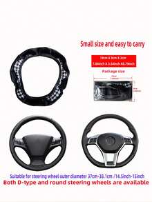MEIKAXIU 1pc Winter Rabbit Fur Plush Soft Comfortable Non-Slip Car Steering Wheel Cover Without Inner Ring, Suitable For 15 Inch, Black & Red, Car Interior Accessory For Men & Women - Houndstooth Plush Style - View 4