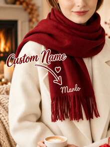 Custom Name Embroidered Scarf, Personalized Winter Unisex Scarf, Customizable Logo Or Name Initials, Anniversary, Birthday, Christmas Gift - Multicolor - View 4