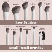 BS-MALL 12Pcs Professional Makeup Brush Set Luxury Grey White Vegan Face Cosmetic Tool Brushes With Bag - Light Grey - View 6