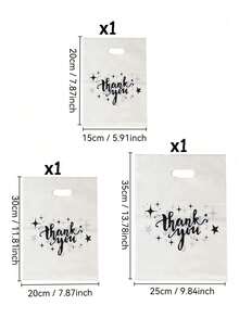 150/30/3pcs White "Thank You" Design Plastic Gift Bag Set - Durable, Stylish, Reusable, 3 Sizes (Small, Medium, Large), Suitable For Retail Or Gift Shop Packaging, Gift Bags, Gift Wrapping, Party Favor Bags, Sturdy Structure, Compact And Portable, Halloween/Christmas/Valentine's Day Gift Bags - White Gift Bag - View 10