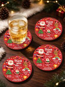 8/4/1pc Christmas Thank You Wooden Coasters, Heat-Resistant Coffee Cup Insulation Pads, Holiday Stocking Stuffer Gifts, Festive Home Desktop Decor, Teacher Appreciation Holiday Gifts, Kitchen Dining Table Decoration - Multicolor - View 9