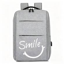 A Business Backpack With Smile Face Print, Unisex Design, Suitable For Campus, Short Trips, Daily Commute And Work, All-Season Large Capacity Compartment For Laptop And Various Learning Supplies - Backpack - View 13
