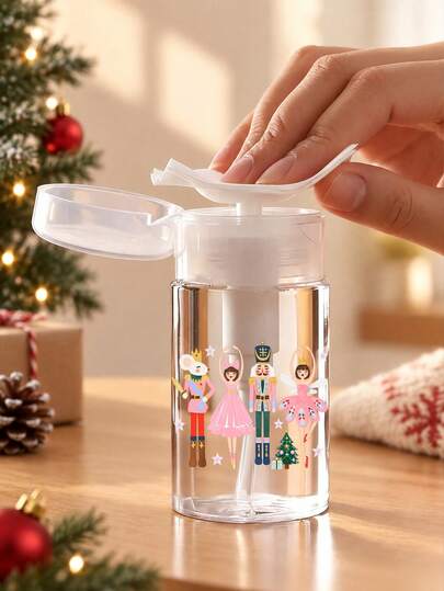 New Nutcracker Pattern Transparent PET Refillable Travel Bottles, Makeup Remover Dispenser Bottles, With 3.38oz/6.76oz Portable Pump Head, Suitable For Nail Polish Remover, Toner And Makeup Remover, Round Top Design, Hand Wash Only, Makeup Remover Bottle