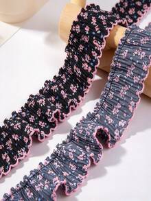 1 Yard Chiffon Ruffled Hem With Small Floral Print And Lace Trim, 4.5cm Doll Clothes Trim, Headband Accessories - Pleated Floral - View 14