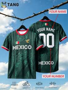 Men Custom Mexico El Tri Flag Print Soccer Jersey, Personalized Name Number Football Shirt Lightweight Fan Gear Training Casual Sports Gift - Dark Green - View 2