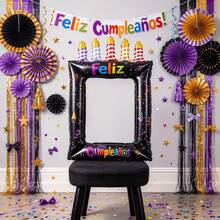 Handheld Candle Birthday Cake Photo Frame Balloon Spanish Happy Birthday Print Feliz Cumpleaños Birthday Party Anniversary Decoration - Multicolor - View 4