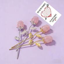 1PC/2PCS Natural Rose Quartz Rose Flower, Hand Carved Natural Crystal Rose Decorations, Perfect For Valentine's Day, Weddings, Anniversaries - With Ex - Rose Quartz Flower Gift Set - View 6