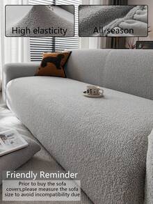 1pc Jacquard Sofa Cover, Chenille Material Solid Color Elastic All-In-One Sofa Slipcover, Minimalist Style Pet-Friendly Anti-Slip Anti-Scratch, Suitable For All Seasons, Machine Washable, Holiday Home Decor Dust-Proof Sofa Cover - Light Grey - View 1