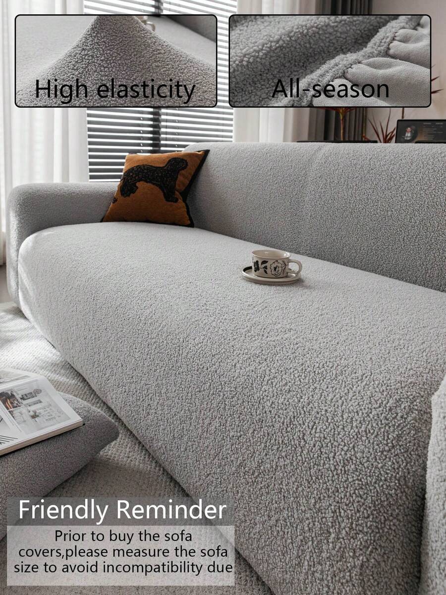 1pc Jacquard Sofa Cover, Chenille Material Solid Color Elastic All-In-One Sofa Slipcover, Minimalist Style Pet-Friendly Anti-Slip Anti-Scratch, Suitable For All Seasons, Machine Washable, Holiday Home Decor Dust-Proof Sofa Cover - Light Grey - View 1