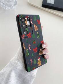 1pc Fashionable Creative Full-Screen Christmas Gingerbread Man Bow Candy Cane Pattern, Painted Pupil Black Matte TPU Material Anti-Drop Phone Case, Gift For Boyfriend/Girlfriend, Compatible With Apple, And Android Phones - Multicolor - View 6
