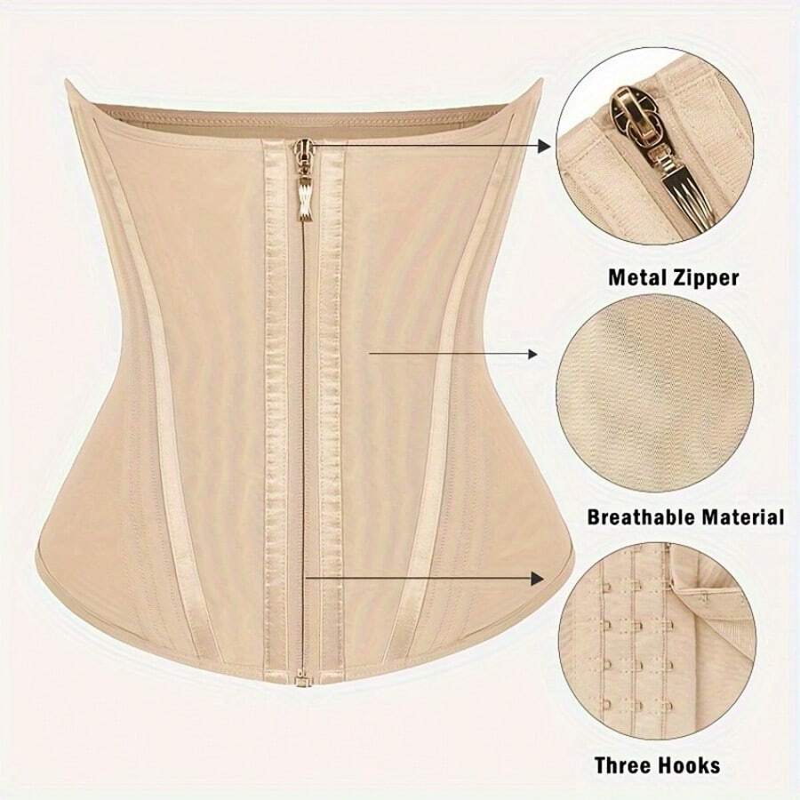 Women Waist Trainer With Zipper Hook Closure, Gym & Daily Wear, Black/Beige/Pink Available - Apricot - View 1