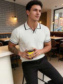 ALTZTAR Men's Contrast Color Casual Versatile Short Sleeve Polo Shirt - White - View 2