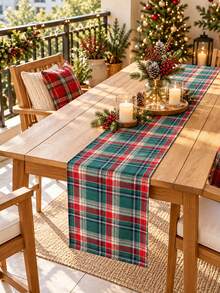 Holiday Plaid Table Runner, Classic Green And Red Checkered Pattern, Suitable For Christmas Party Atmosphere Decoration And Indoor/Outdoor Home Decor - Multiple Styles - View 8