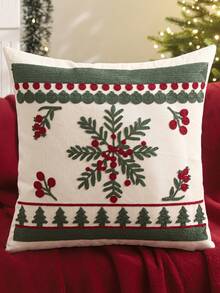 Miater 1pc/2pcs Christmas Decorative Pillow Case Embroidered Canvas Snowflake Sofa Living Room Bedroom Home Decor Holiday Gift - Green - View 7