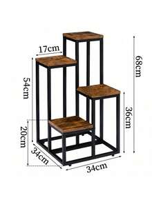 4-Tier Standing Plant Stand 34 * 34 * 68 Cm, Loft Style Flower Pot Rack With Black Powder-Coated Steel Frame And MDF Shelves, Compact Vertical Display For Plants And Decorations In Living Room, Bedroom, Office And Hallway - A - View 6