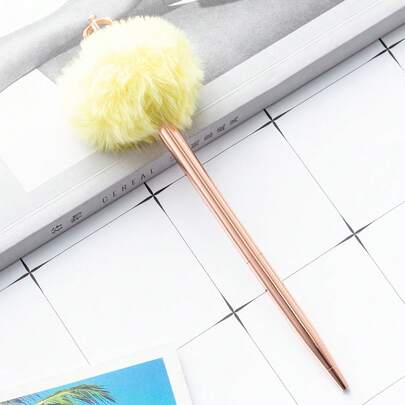 1 Piece Crown Pom Pom Round Tip Pen Cute Fluffy Pen Stationery Round Tip Pen Student Writing Brush Question Answering Pen