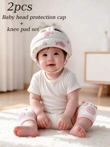 2pcs/1set Pelindung Kepala Bayi + Pelindung Lutut, Set Helm dan Pelindung Lutut untuk Bayi Merangkak & Berjalan, Lembut, Dapat Diatur, Anti Benturan, Ringan, Bernapas, dan Anti Selip untuk Balita - Kombinasi penutup kepala bayi + pelindung lutut - View 1