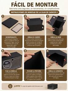 6/14 Piezas de Organizador de zapatos apilable, cajas para calzado con puerta transparente, diseño plegable y modular, almacenamiento para tenis, tacones y zapatos, ideal para dormitorio, armario y entrada, disponible en negro y blanco - Ver 10