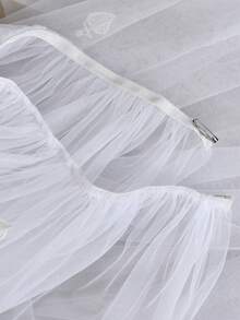 1 Piece Long Leaf‑Floral Applique Lace Ruffle Train Tulle Over‑Skirt, Flowy Ruffle Sheer Overlay For Church Wedding Bridal Styling - Multicolor - View 7