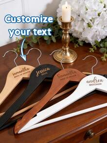 1pc Customized Personalized Engraved Wooden Hanger, Custom Name Text Laser Engraved, Smooth Non-Slip Hanger, Wedding Keepsake Gift For Bride, Bridesmaid, Maid Of Honor, Bridal Gown Display, Bridal Shower Party Favor - Multicolor - View 1