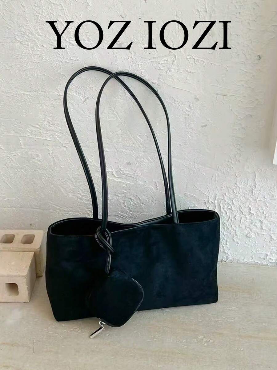 Korean Style Niche Design Underarm Shoulder Bag, Versatile Fashion Gentle Summer Tote Bag For Women - Black - View 1