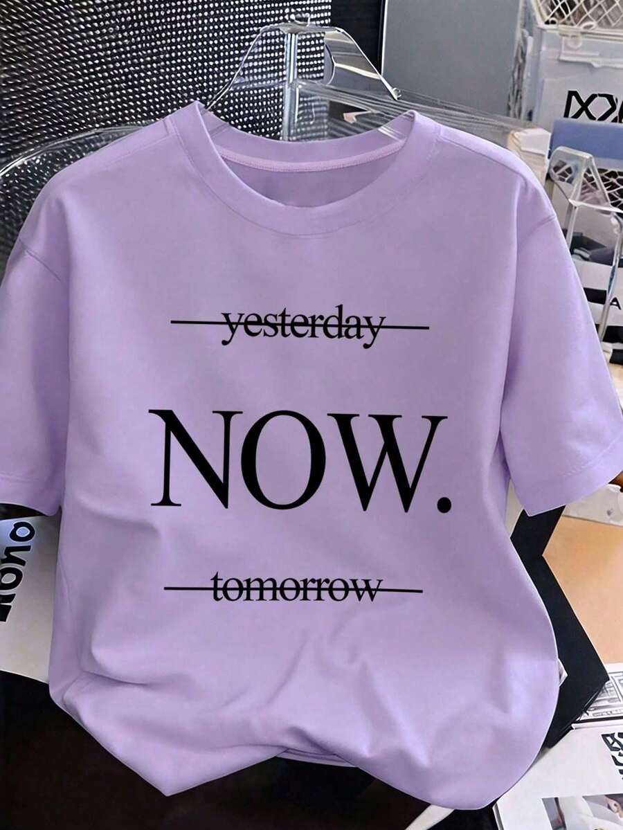 Women's New Casual Cute Pattern Loose Versatile Round Neck Short Sleeve T-Shirt, Fashionable Everyday Top, Suitable For Daily And Holiday Wear Summer - Purple - View 1