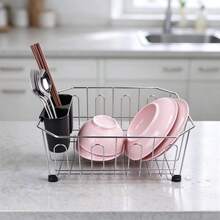 Stainless Steel Single-Tier Dish Drying Rack, Kitchen Dish Storage Rack With 8 Cup Holders, Non-Slip Feet, Dual Use For Countertop And Sink, Fits 12*14 Inch Sink, Space-Saving Dish Drying Rack, Suitable For Halloween, Christmas And Party Tableware Storage - View 9