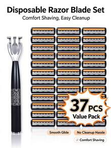 37Pcs,Men's Shaving Razor,Manual Shaver For Face,Hair Removal,Men Grooming Supplies,Replacement Razor Blades,Facial Razor - A - View 9