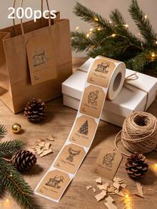 200/300pcs Self-Adhesive Kraft Paper Labels, Christmas Gift Tags, Vintage Style Gift Label Stickers, Suitable For Gift Wrapping, Christmas Gifts, Home Decor, Christmas Wrapping Paper - Multicolor - View 13