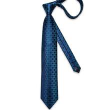 Men's Royal Blue Honeycomb Pattern Tie Pocket Square Cufflinks Tie Clip Set 4Pcs, Cufflinks Random Pattern - Royal Blue - View 4