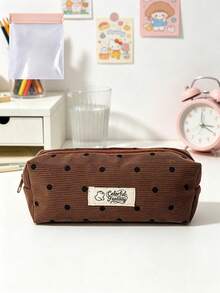 New Korean Style Polka Dot Print Pencil Case, Ins Large Capacity Student Stationery Storage Bag, Handheld Makeup Bag, Pencil Box, Suitable For Desktop Accessories, Applicable For Travel, Cosmetics, Stationery Storage, Compact And Portable Size, Meets Multi-Functional Storage, Durable Zipper Closure - Multicolor - View 11