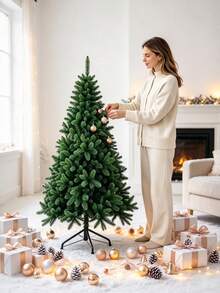 Artificial Christmas Tree, 1.2m /1.5m Green Simulation Spruce Tree With Foldable Metal Stand, Full Realistic Branches, Unlit Fake Xmas Tree For Home Living Room Indoor Christmas Holiday Party Decor,Reusable,Easy Assembly - Multicolor - View 5