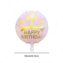 18 Inch Crown Pink & White Happy Birthday Round Foil Balloon, Party Birthday Celebration Atmosphere Decoration, Indoor Display - Multicolor - View 5