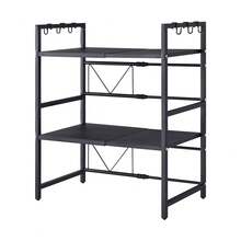 3-Tier Extendable Microwave Oven Rack, Kitchen Countertop Storage Organizer With 6 Hooks, Free Standing Adjustable Spice Rack For Kitchen, Heavy Duty Microwave Stand Baker's Rack Pot & Pan Rack - Black - View 1