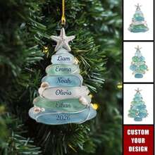 1pc Personalized Sea Glass Style Christmas Tree Ornament, Featuring Beach Starfish, Shell And Pearl Design, 10cm Acrylic Hanging Keepsake, Suitable For Beach Lovers, Family Tree And Holiday Home Decor - Multicolor - View 2