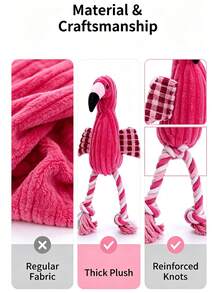 Flamingo Dog Plush Rope Toy, Durable Teething Chew Toy For Small Medium Dogs, Interactive Squeaky Stuffed Pet Toy, Tug‑Of‑War Cotton Rope Legs, Bite‑Resistant Puppy Enrichment Play Toy For Stress Relief & Teeth Cleaning - Rose Red - View 7