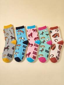 Fun Cartoon Horse Head Print Women's Mid-Calf Socks, Casual Versatile Comfortable Breathable Autumn/Winter Personalized Socks - Multicolor - View 3