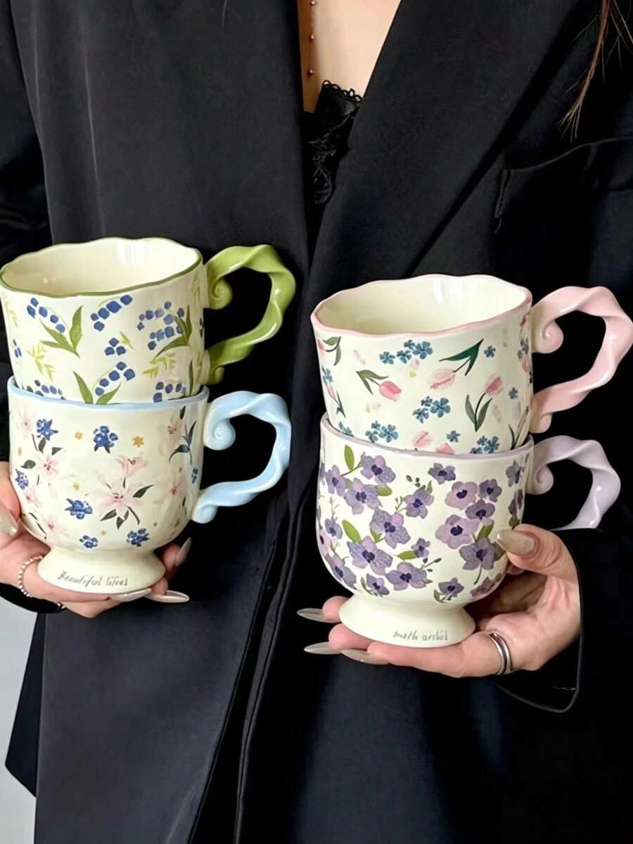 High-Value Floral Cup Household Drinking Mug Female Water Cup Office Ceramic Cup Coffee Cup Breakfast Cup