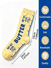 1 Pair Unisex Multi-Color Butter Packaging Creative Letter Print Mid-Calf Socks, Quirky BUTTER Pattern, Korean Ins Style Knitted Socks, Soft And Comfortable Fabric, Niche Daily Commute Versatile Fashion Mid-Calf Socks - Multicolor - View 3