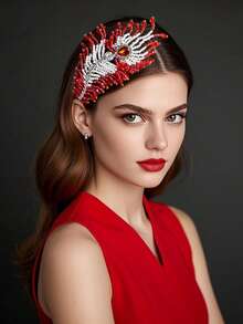1Pc Exquisite Crystal Beaded Hair Clip Fashion Women's Hair Accessory Bridal Headpiece Suitable For Daily Wear Party Gathering Travel - Red - View 2