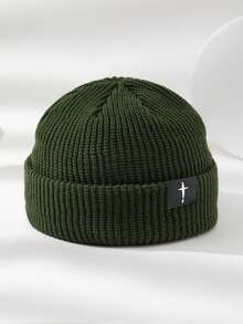 MAKEFGE 1pc Unisex Outdoor Autumn/Winter Casual Warm Personalized Cross Patch Soft Comfortable Elastic Beanie Knit Hat Skull Cap Pullover Hat Suitable For Daily Wear - B - View 16